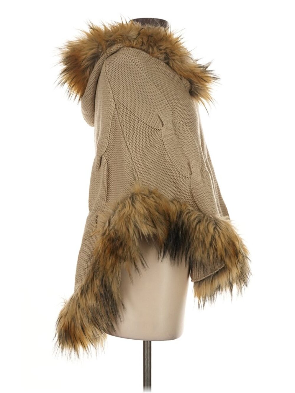 LINDA RICHARDS FAUX Fur Hooded Poncho--Small - Picture 3 of 5